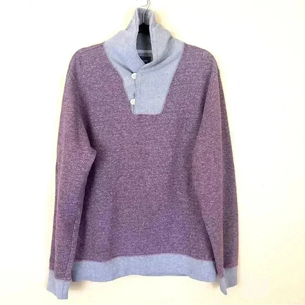 Bonobos Purple/Gray 100% Cotton High Collar Button Shetland Sweater Size‎ XL